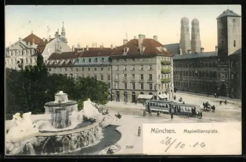 AK München, Maximiliansplatz mit Strassenbahn