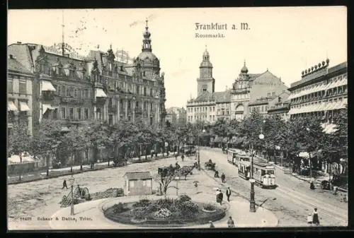 AK Frankfurt a. M., Rossmarkt mit Strassenbahn