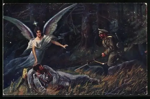 AK Schutzengel bewacht einen verwundeten Soldaten