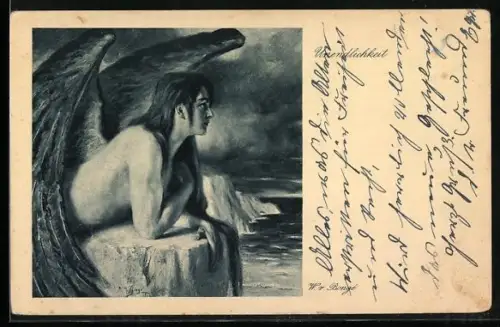 AK Geflügelte Frau, Unendlichkeit gemalt von W. v. Bonge