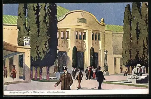 Künstler-AK München, Deutsche Gewerbeschau 1922, Ausstellungpark mit Künstler-Theater