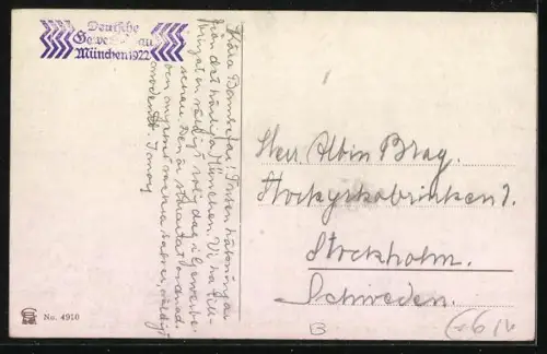 Künstler-AK München, Deutsche Gewerbeschau 1922, Ausstellungpark mit Künstler-Theater