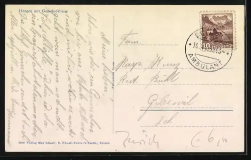 AK Horgen, Strassenpartie mit dem Gemeindehaus und der Kirche