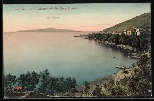 AK Lovrana, Panorama mit Quarnero und der Insel Cherso