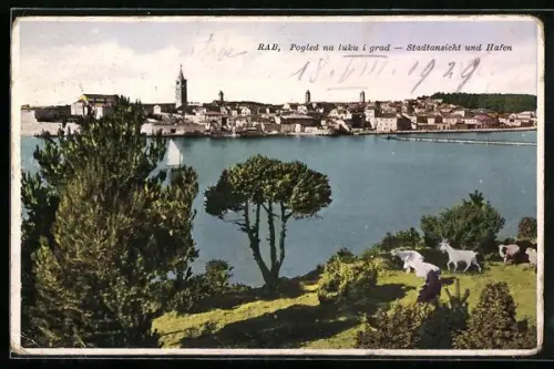 AK Rab, Pogled na luku i grad, Stadtansicht und Hafen
