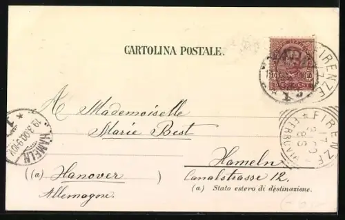 Lithographie Firenze, S. Groce, Cortile Bargello, Cattedrale, Diavolina di Giambologna