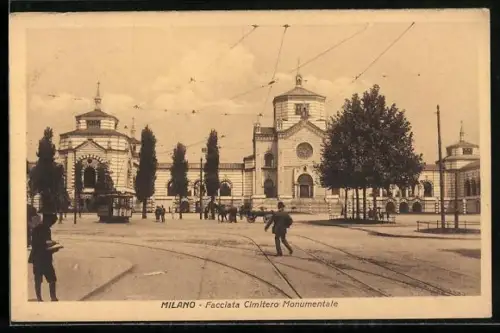 AK Milano, Facciata Cimitero Monumentale, Strassenbahn