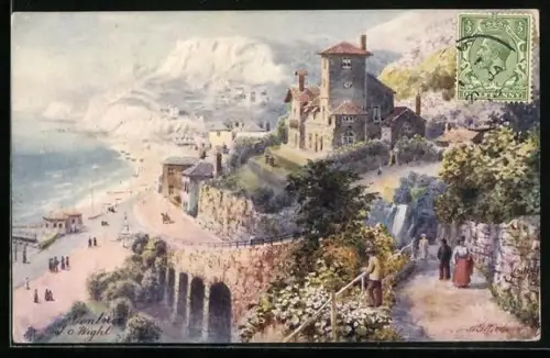 Künstler-AK Ventnor, Ortsansicht