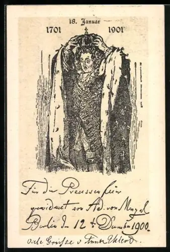 Künstler-AK Friedrich I. von Preussen setzt sich seine Krone auf den Kopf um 1900