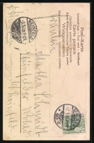 Lithographie Münchner Kindl mit Bier leckendem Dackel