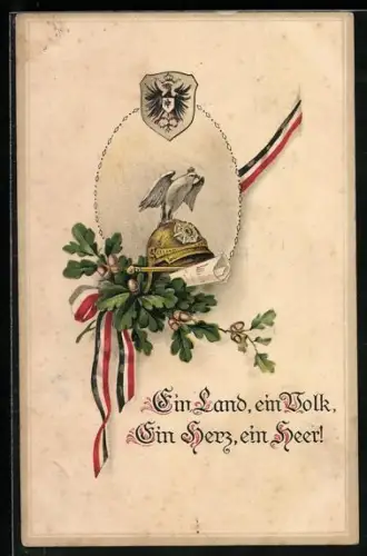 AK Reichsadler mit Pickelhaube und Eichenblättern, Treudeutsche Wünsche zum Geburtstag