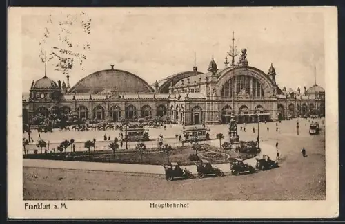 AK Frankfurt a. M., Hauptbahnhof, Strassenbahnen