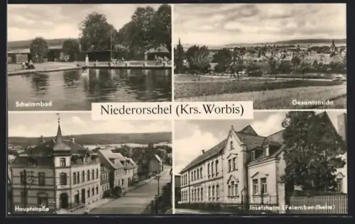 AK Niederorschel /Worbis, Hauptstrasse, Schwimmbad, Josefsheim, Feierabendheim