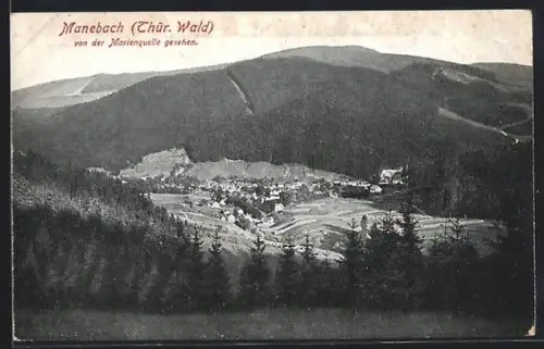 AK Manebach, Panorama von der Marienquelle aus gesehen