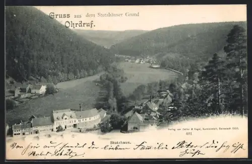 AK Ohrdruf, Blick in den Stutzhäuser Grund mit Stutzhaus