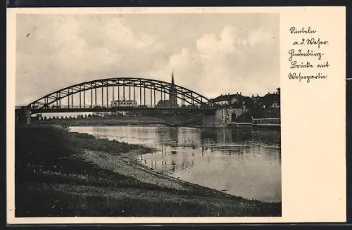 AK Rinteln a. d. Weser, Hindenburg-Brücke mit Weserpartie