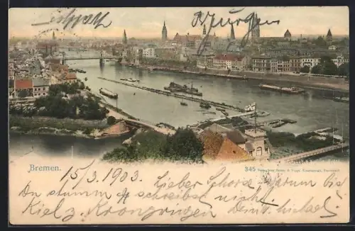 AK Bremen, Blick über die Weser auf Bremen