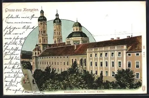AK Kempten / Bayern, Residenzplatz und St.-Lorenz-Kirche um 1900