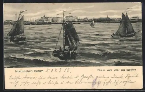 AK Büsum, Ort vom Meer aus gesehen
