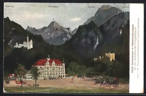 AK Hohenschwangau, Hotel Schwansee gegen die Berge