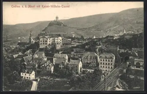 AK Cochem a. d. Mosel, Vogelschau auf den Ort und Kaiser-Wilhelm-Brücke