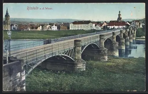 AK Rinteln, an der Brücke über die Weser in die Stadt