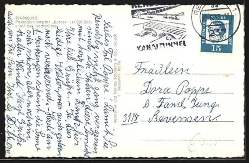 AK Rendsburg, Passagierdampfer Batory unter der Hochbrücke