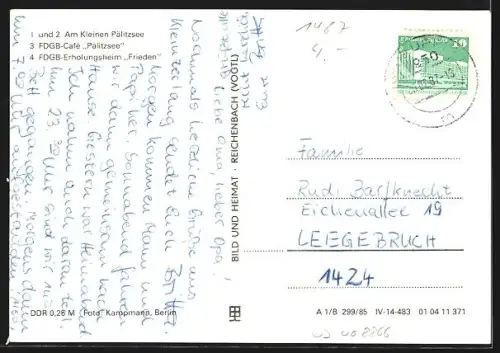 AK Kleinzerlang /Neuruppin, FDGB-Cafe Pälitzsee, Erholungsheim Frieden