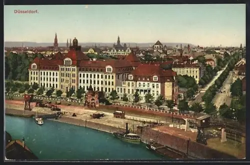 AK Düsseldorf, Teilansicht der Stadt aus der Vogelschau