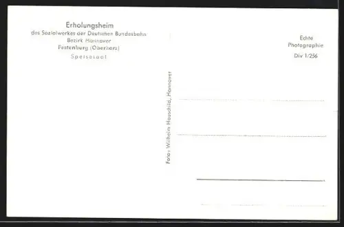 AK Festenburg / Oberharz, Erholungsheim des Sozialwerkes der Deutschen Bundesbahn, Speisesaal