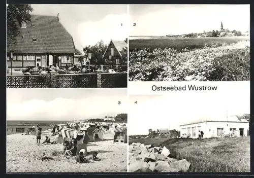 AK Wustrow /Ribnitz-Damgarten, FDGB-Café Sonnenhof, Strand, Fischland-Café