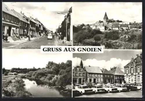 AK Gnoien, Strassenansicht, Kirche, Flusslandschaft