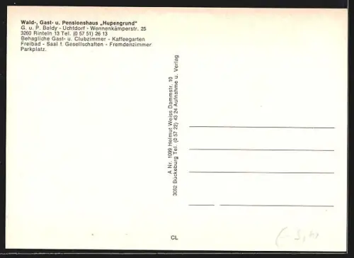 AK Rinteln, Gasthaus Hupengrund, Inh. G. u. P. Baldy-Uchtdorf, Wennenkämperstrasse 25