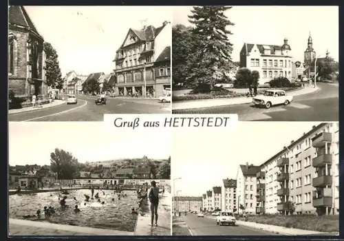 AK Hettstedt / Südharz, Markt, Ernst-Thälmann-Strasse, Städt. Freibad, Fichtestrasse