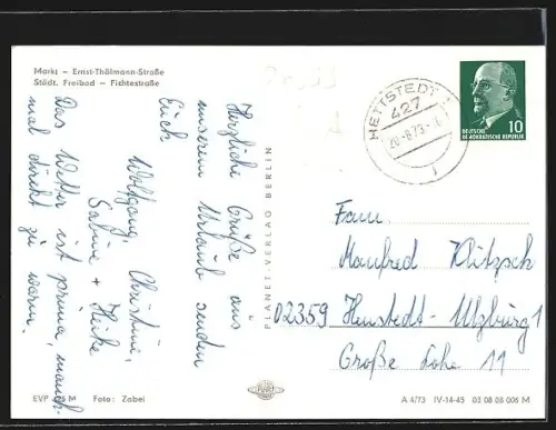 AK Hettstedt / Südharz, Markt, Ernst-Thälmann-Strasse, Städt. Freibad, Fichtestrasse