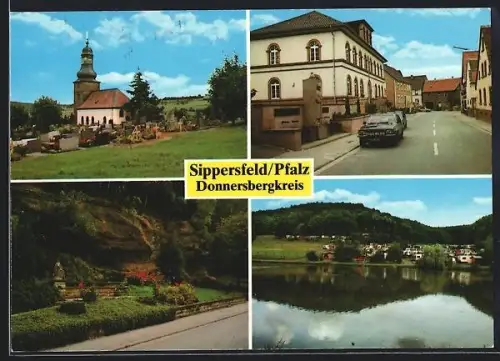 AK Sippersfeld /Donnersbergkreis, Kirche, Strassenpartie im Ort