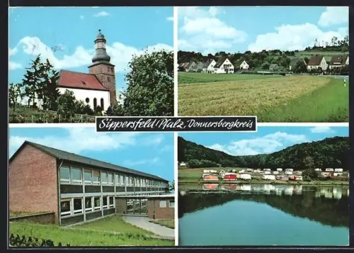 AK Sippersfeld /Donnersbergkreis, Kirche, Wasserpartie im Ort