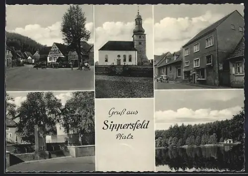 AK Sippersfeld /Pfalz, Kirche, Gemischtwarengeschäft Martha Kolb, Fachwerkhaus