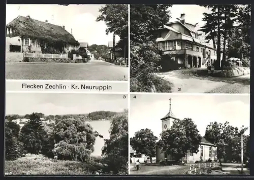 AK Zechlin /Neuruppin, FDGB-Ferienheim Elsenhöhe, Kirche, Blick zum Schwarzen See