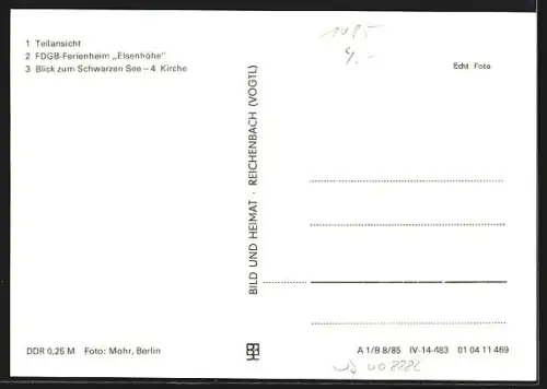 AK Zechlin /Neuruppin, FDGB-Ferienheim Elsenhöhe, Kirche, Blick zum Schwarzen See