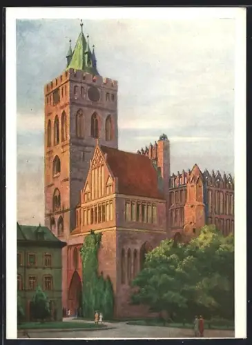 Künstler-AK Frankfurt /Oder, Ansicht der Marienkirche