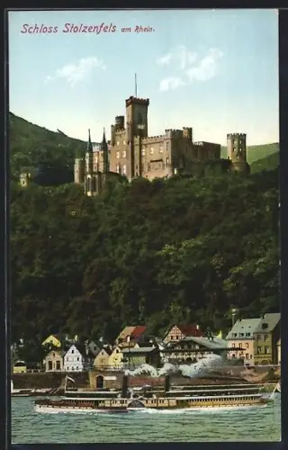 AK Stolzenfels, Schloss am Rhein, Dampfer