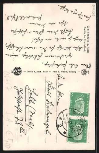 AK Weissenfels a. Saale, Partie im Stadt-Park, Standbild Weils mich freut