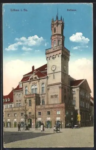 AK Löbau i. Sa., Partie am Rathaus mit Turm