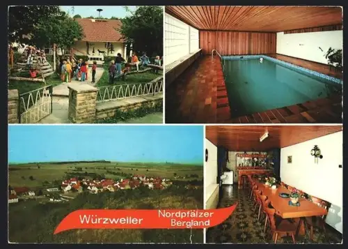 AK Würzweiler /Nordpfälzer Bergland, Sauna und Hallenbad, G. Dhom, Ortsansicht von der Anhöhe aus