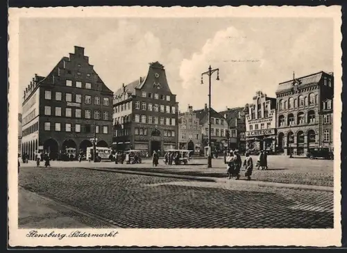 AK Flensburg, Südermarkt mit der Beamtenbank