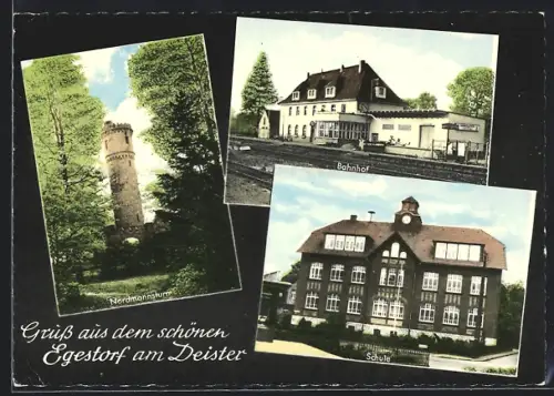 AK Egestorf am Deister, Bahnhof, Schule, Nordmannsturn