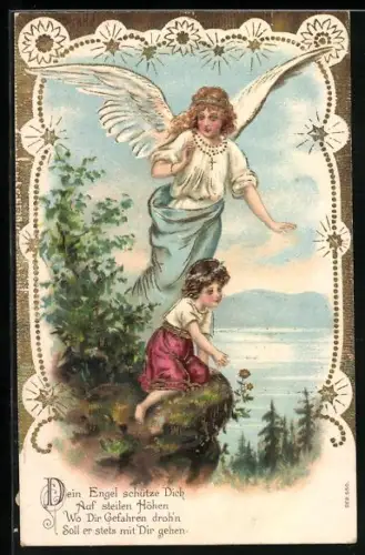 AK Schutzengel wacht über Mädchen am Abgrund
