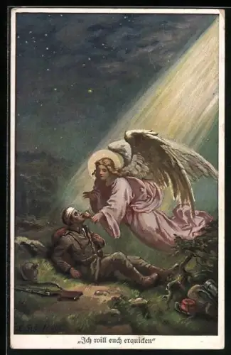 Künstler-AK Engel erquickt einen verwundeten Soldaten