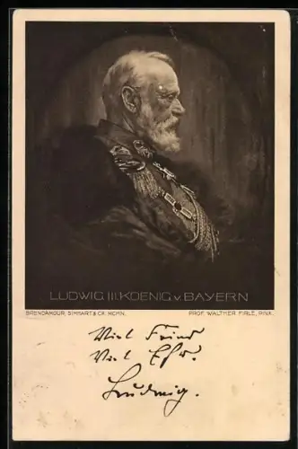 AK Profil von König Ludwig III. von Bayern in Uniform